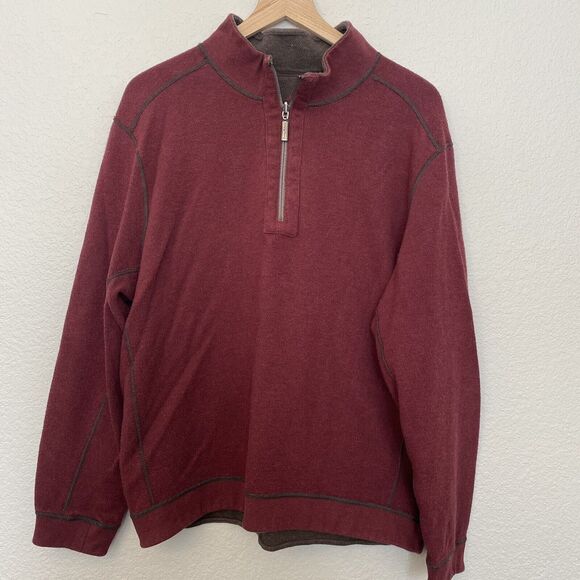 Tommy Bahama Men's *XXL Reversible 1/4 Zip Mock Sweater Brown/Maroon - Picture 1 of 7